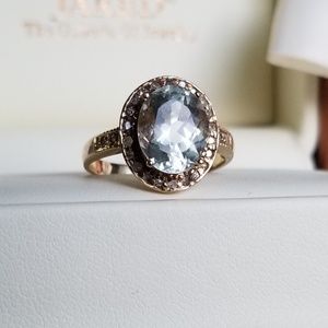 Jewelry - 10k yellow gold aquamarine diamond halo ring 7 Jewelry - 10k yellow gold aquamarine diamond halo ring 7